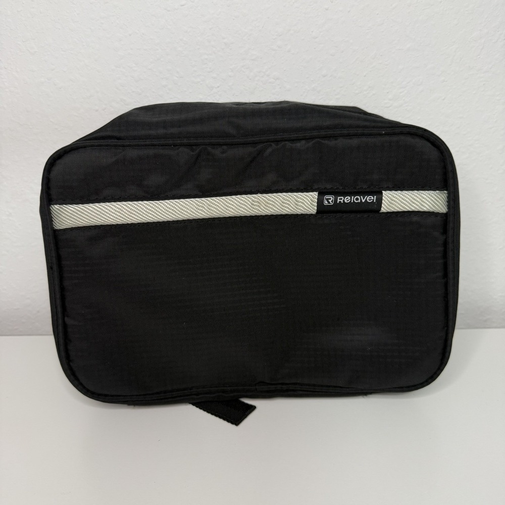 Relavel Travel Toiletry Bag Black Grey Stripe Waterproof Cosmetic Makeup Case